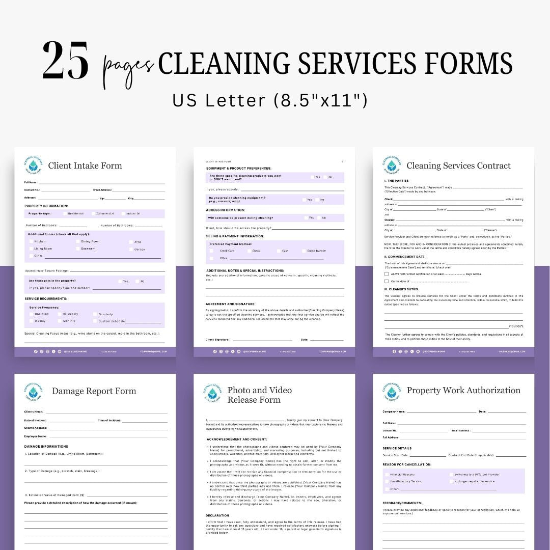 Cleaning Services Bundle, Business Forms, Door Hanger, Flyers, Business Card, Social Media Post, Canva Templates