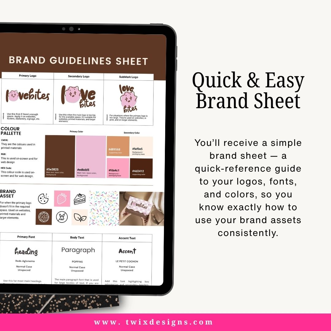 Branding Kit lovebites Editable Canva Templates Business Cards Marketing Posts Sweet Choco Pink Bakery Cafe Theme