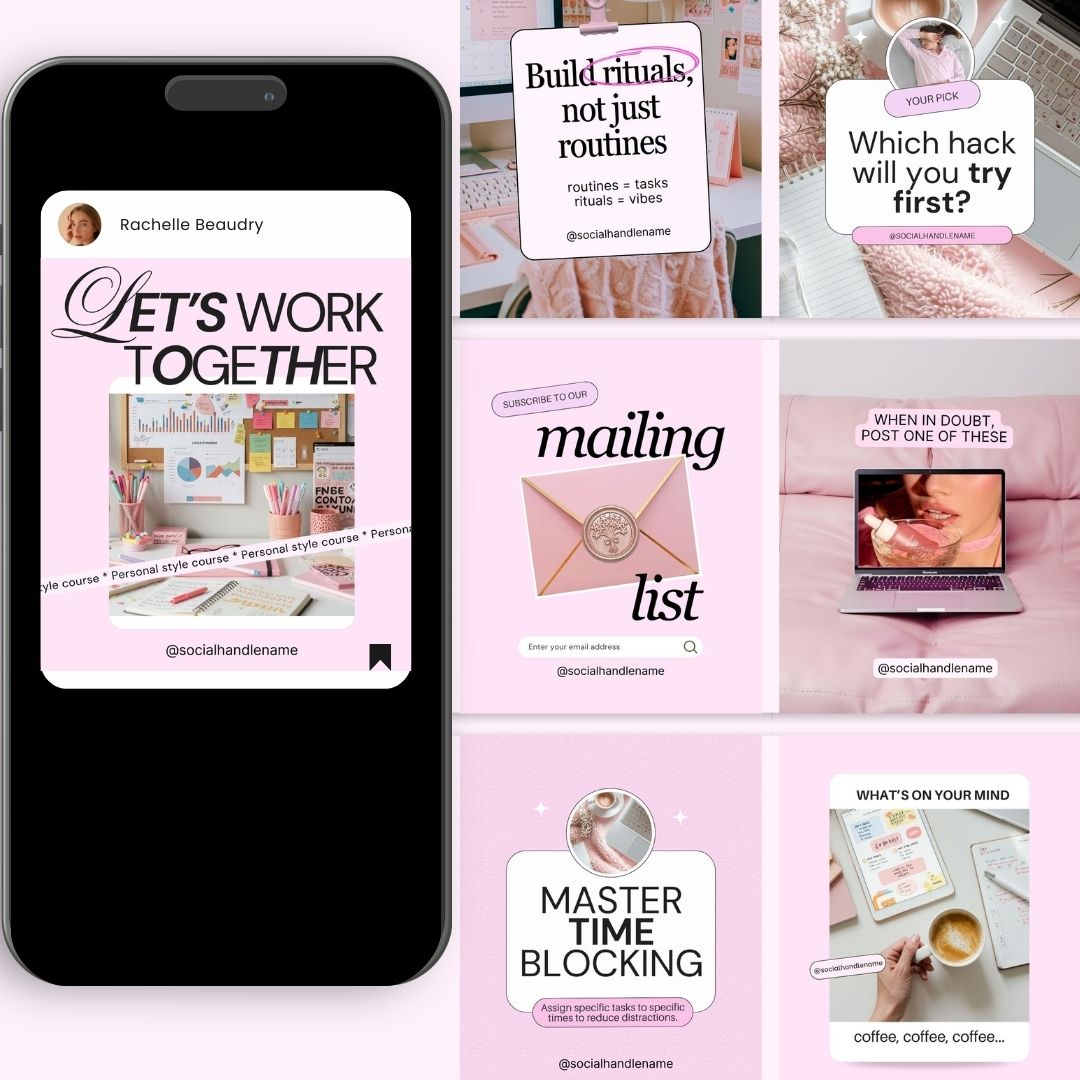 Branding Instagram Pink Aesthetic Trendy Post, Content Coach Business, IG Feed Social Canva 3