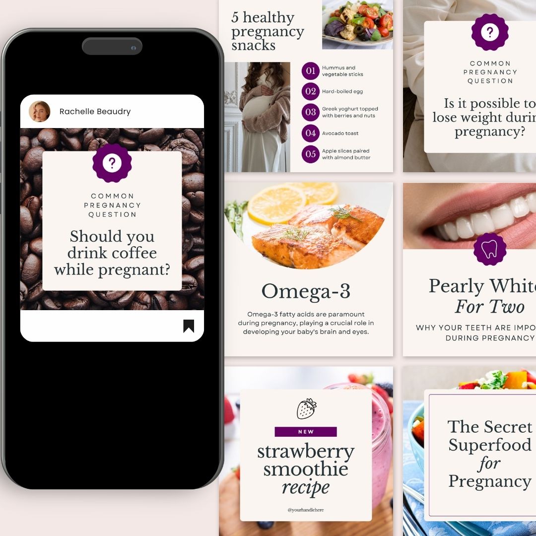 30 Pregnancy Nutrition Instagram posts Editable Canva Template