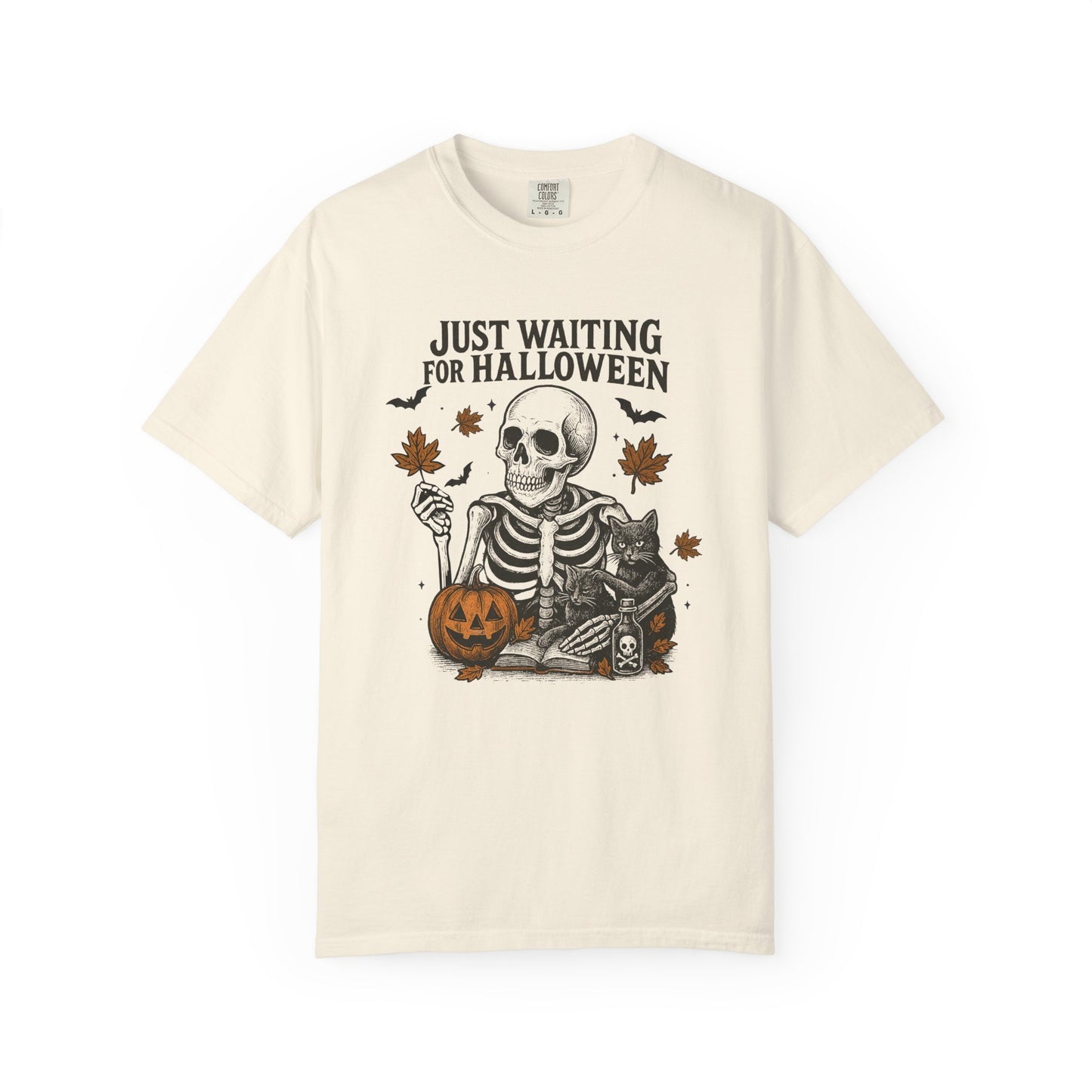 Just waiting for Halloween Unisex Garment-Dyed T-Shirt - Casual Vintage Style for Everyday Wear