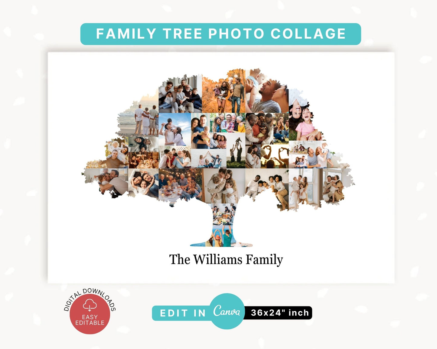 EDITABLE 30 Family Tree Photo Collage, Family Welcome Sign, Family Poster Sign, Canva, DIGITAL