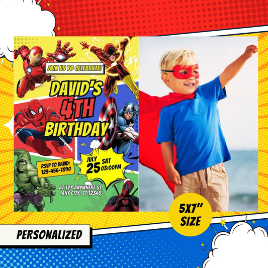 Superheroes Custom Birthday Comic Invitation with Photo