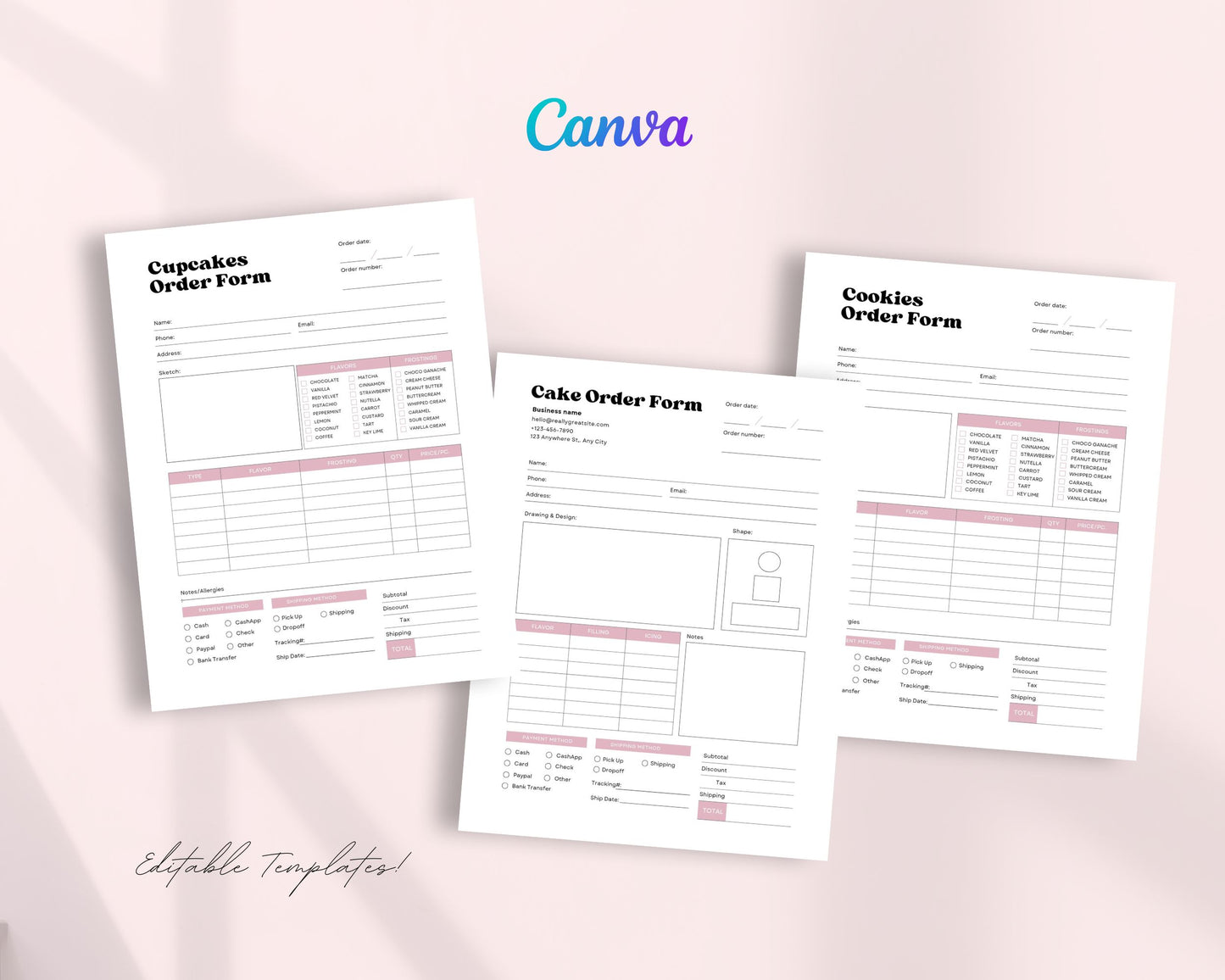 Cake Contract Printable, Contract form, Order Form, Business signs, Editable Canva Template, Bakery Small Business, US letter size