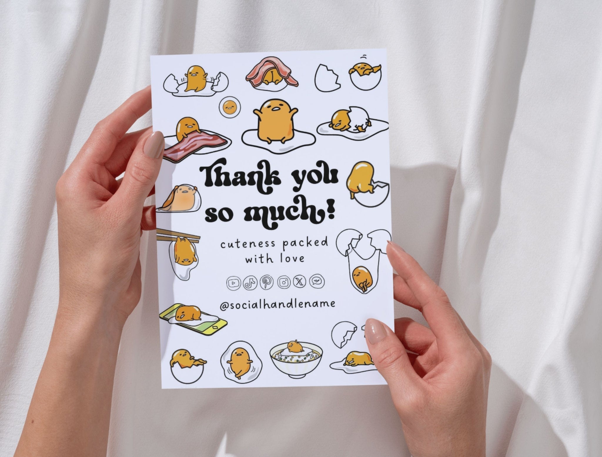 Small Business Printable Canva Templates – Thank You & Loyalty Card, Gift Certificate, QR Code Payment Gudetama Playful Fun Theme