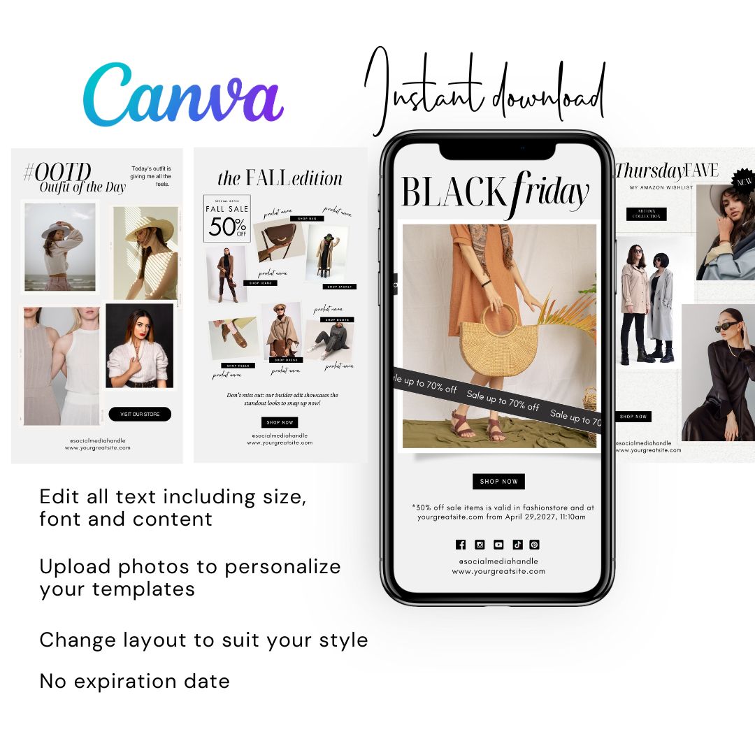 50 LTK Fashion Instagram Story Template, Social Media Template, Instagram Fashion Post, LTK Fashion Social Media, Editable Canva