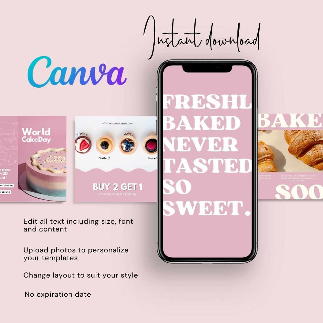 75+ Bakery Instagram Post Template, Editable Canva Template, Bakery Small Business, Social Media Post, 1080*1080 px