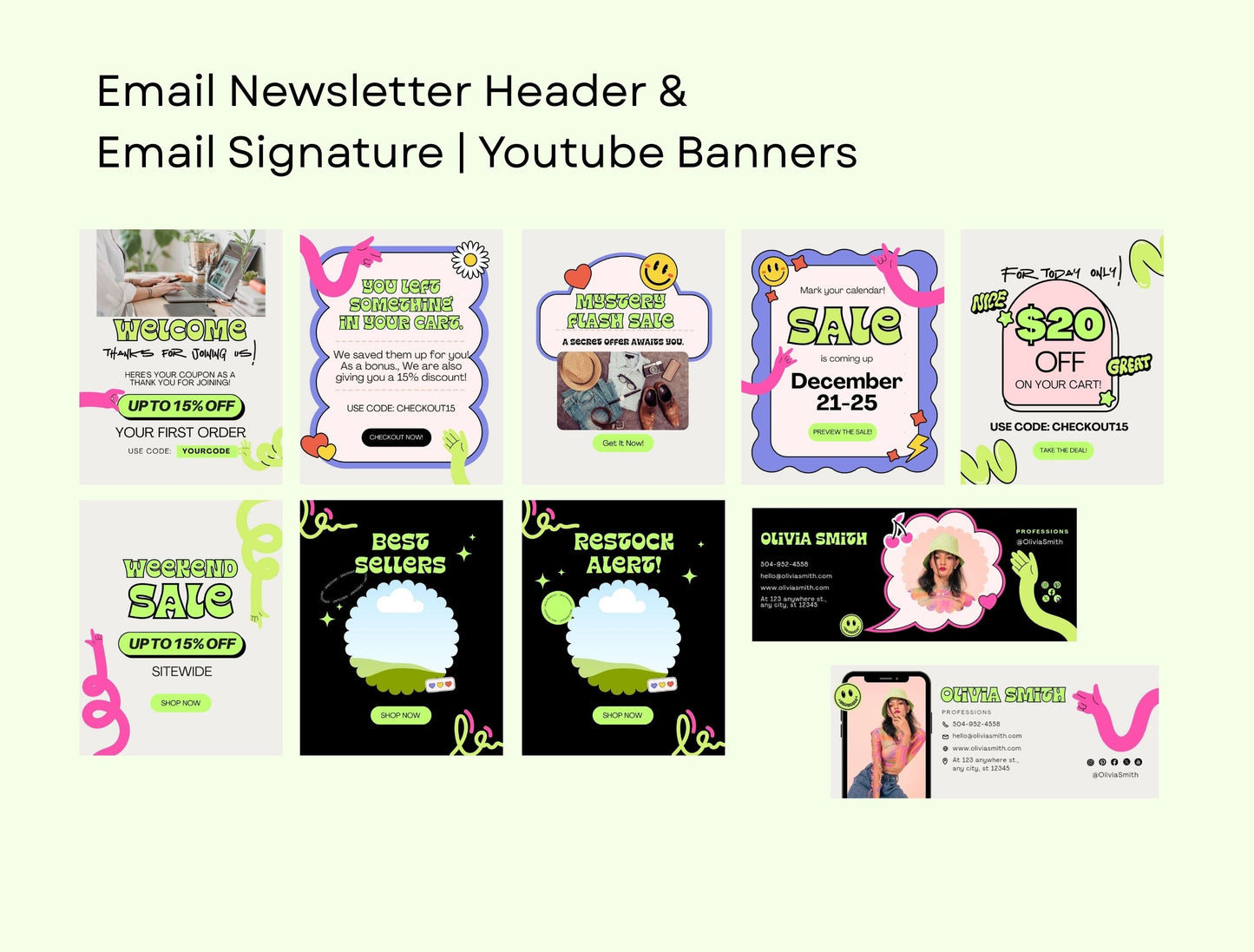 Branding Kit NeoNoble Canva Templates Product Fashion Coach Etsy Kit Black Green Theme