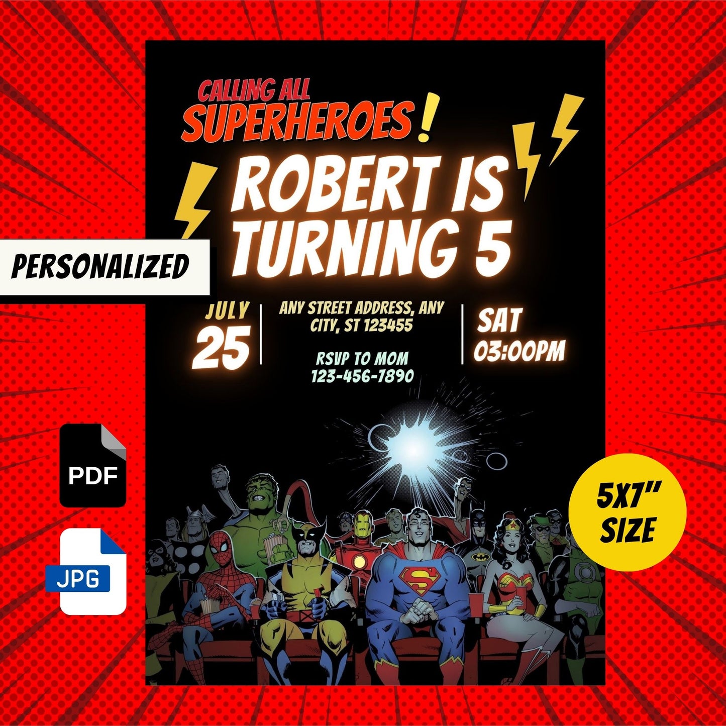 Superheroes Custom Birthday Invitation