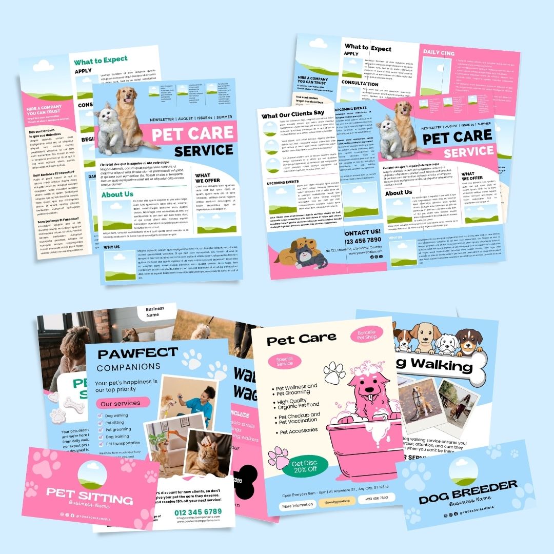 Branding Kit fur friends Pet Business Editable Canva Templates Business Cards Marketing Posts Light Blue Theme