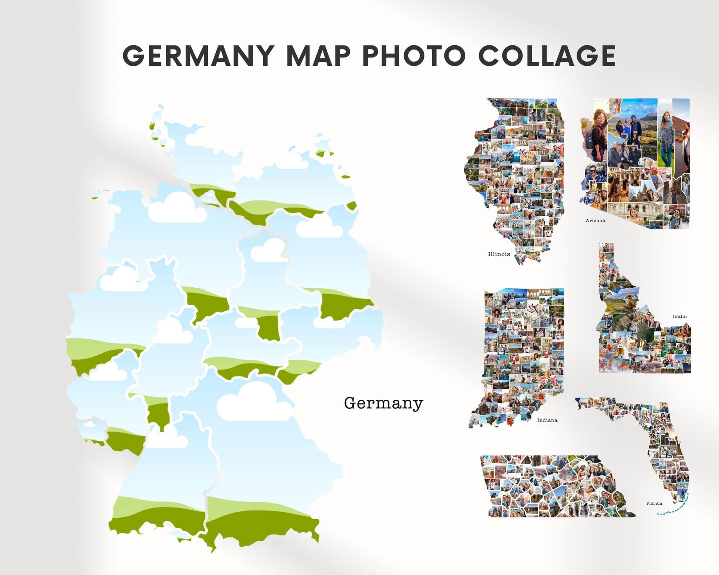 EDITABLE Germany Map Photo Collage, 13+ Photos Map Wall Art, CANVA, Digital