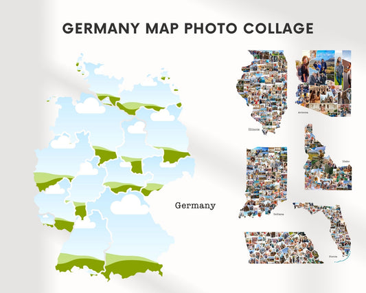 EDITABLE Germany Map Photo Collage, 13+ Photos Map Wall Art, CANVA, Digital