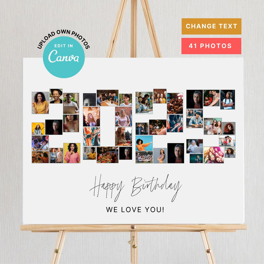 EDITABLE 2025 Photo Collage, Photo Collage Gift, Number Collage, CANVA