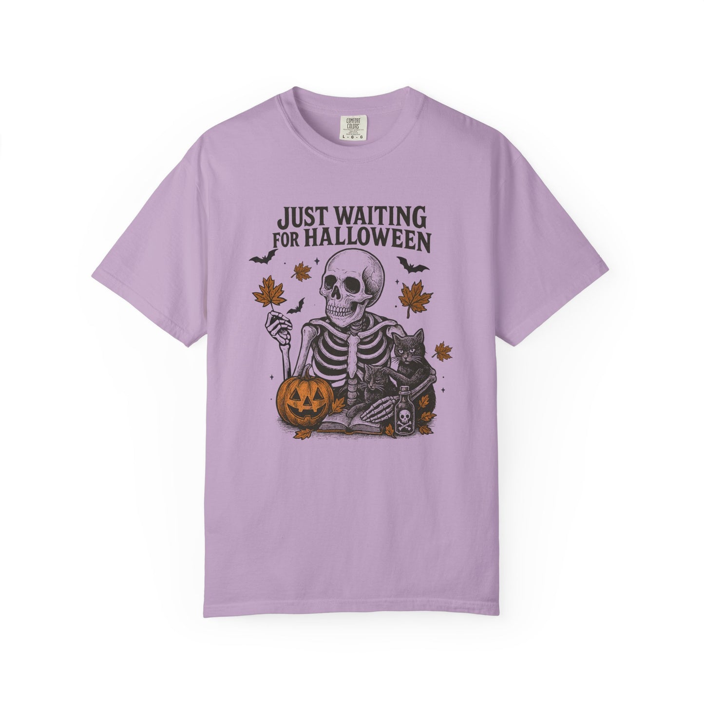 Just waiting for Halloween Unisex Garment-Dyed T-Shirt - Casual Vintage Style for Everyday Wear