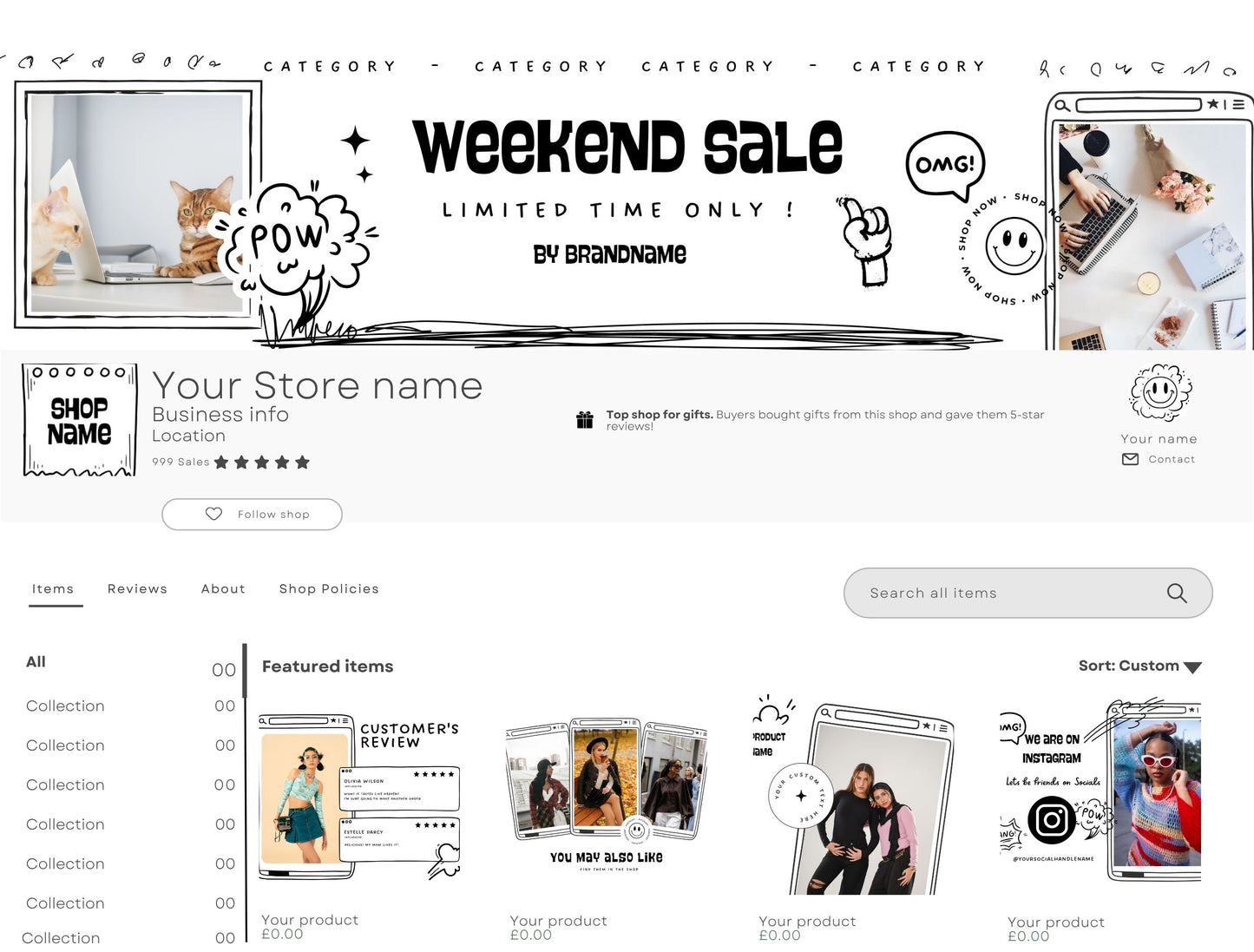 Etsy Shop Kit Comiko, Editable Canva Templates, Product Listing Photos Mockup, Etsy Seller Store Branding