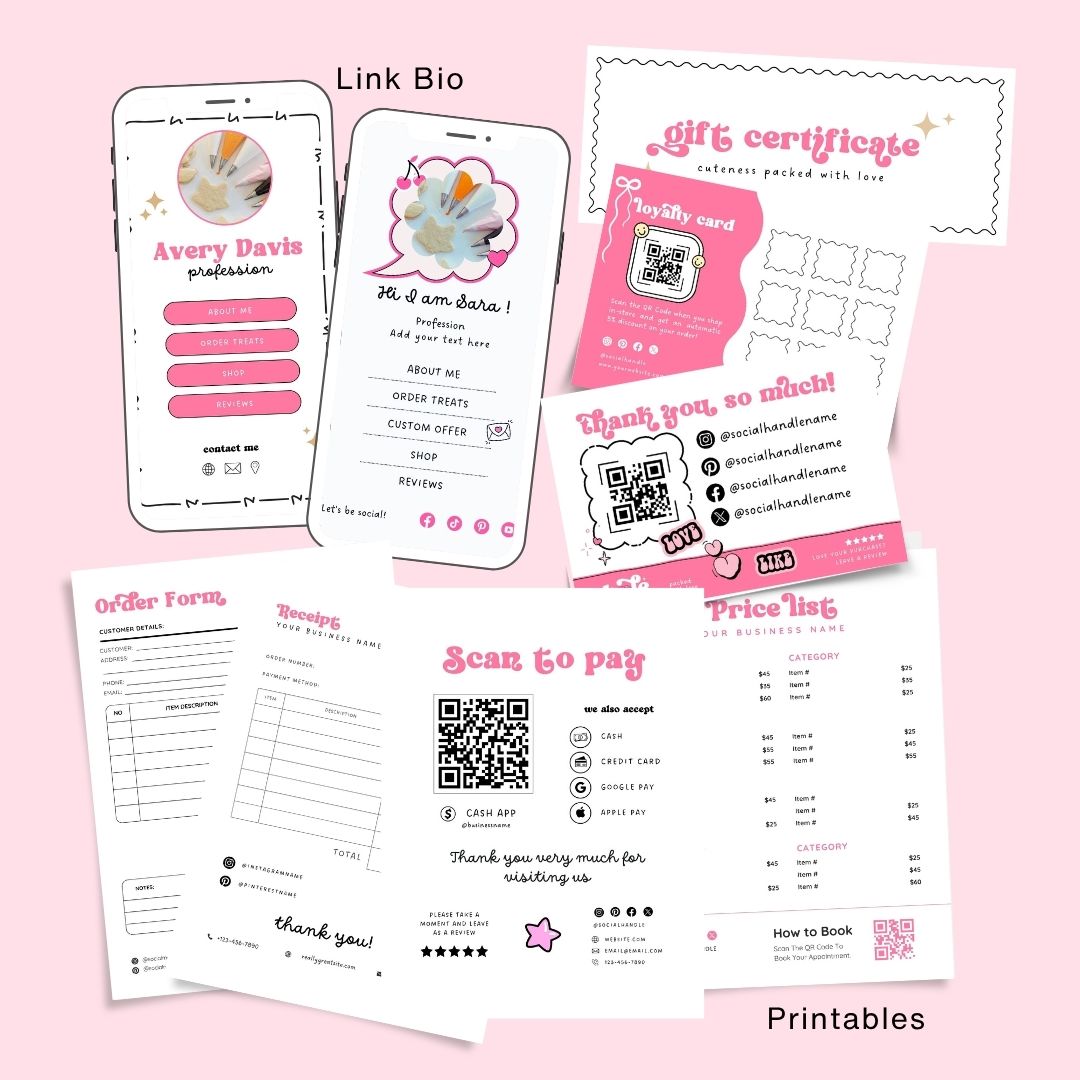 Branding Kit Cute Hole Lotta Love Editable Canva Templates Business Cards Marketing Posts Sweet Pink Theme