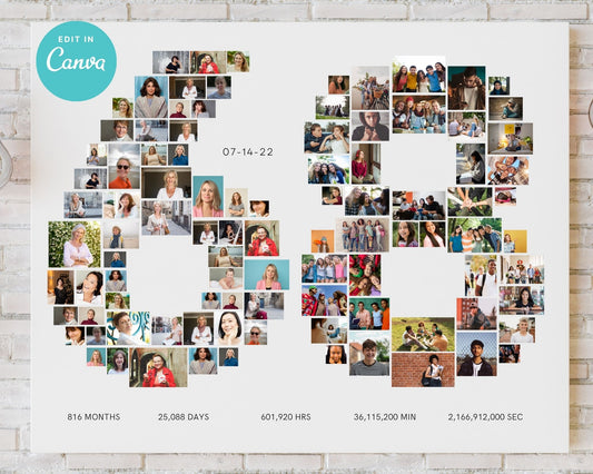 EDITABLE 68 Years Photo Collage, 95 Photos, Canva, DIGITAL