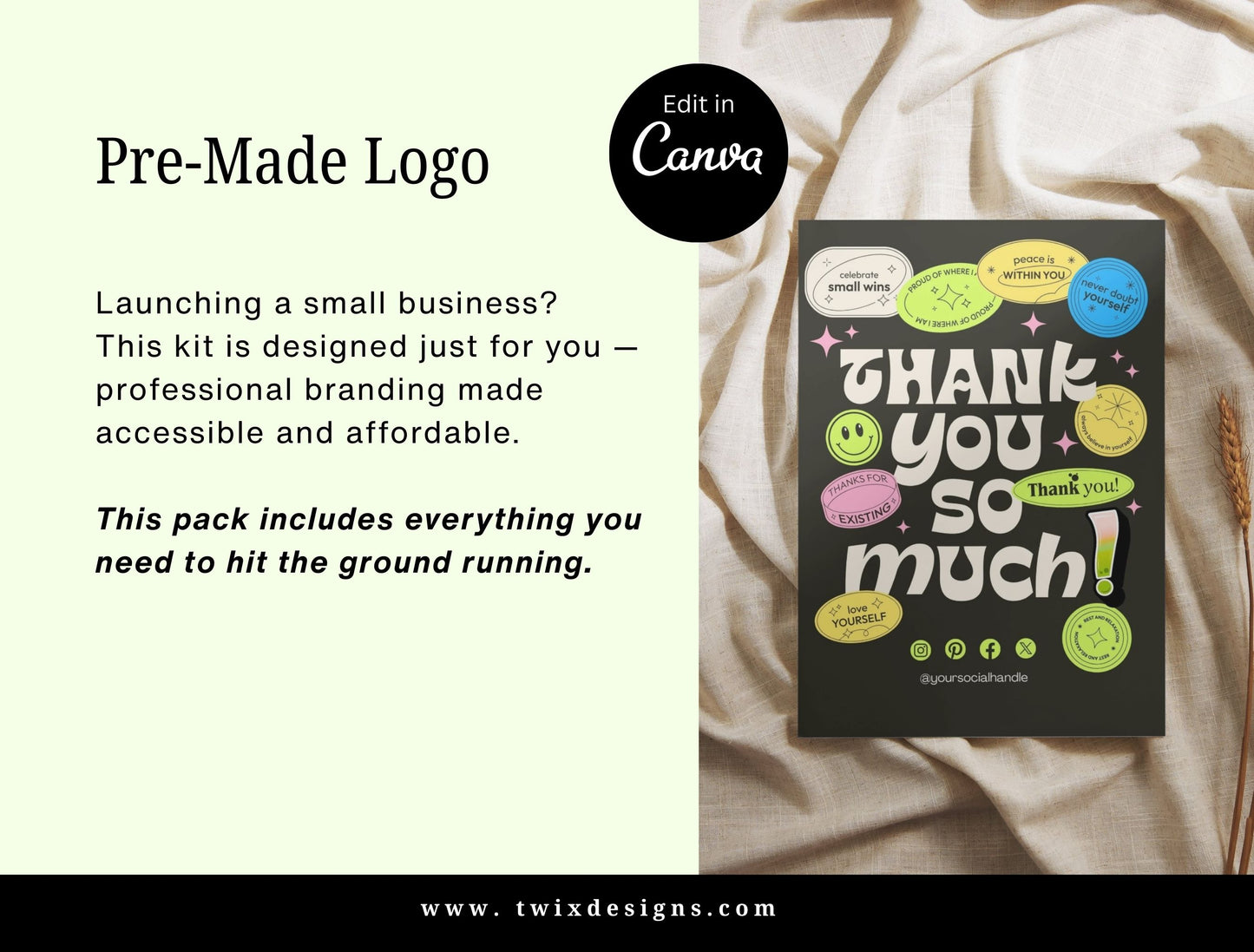 Branding Kit Starry Canva Templates Product Fashion Coach Etsy Kit Black Green Theme