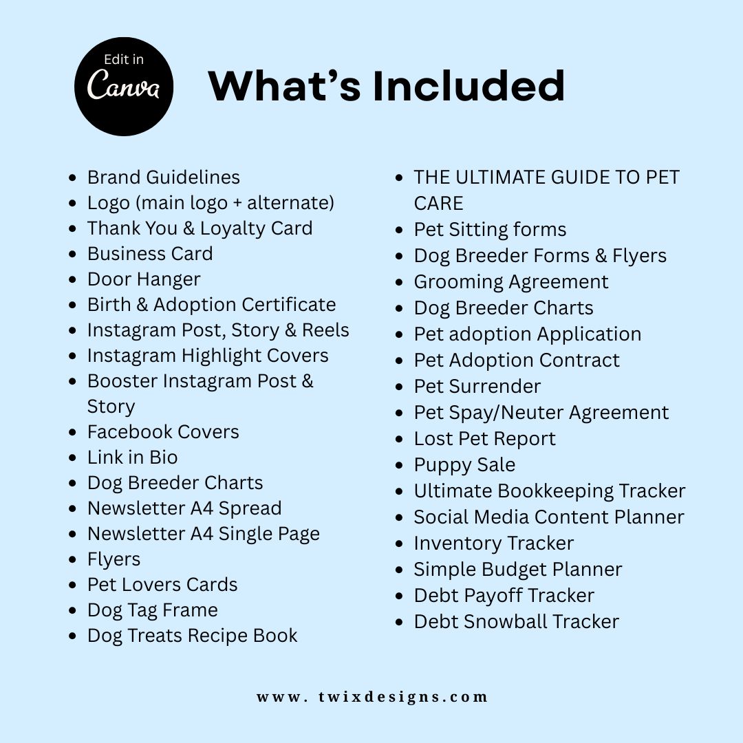Branding Kit fur friends Pet Business Editable Canva Templates Business Cards Marketing Posts Light Blue Theme