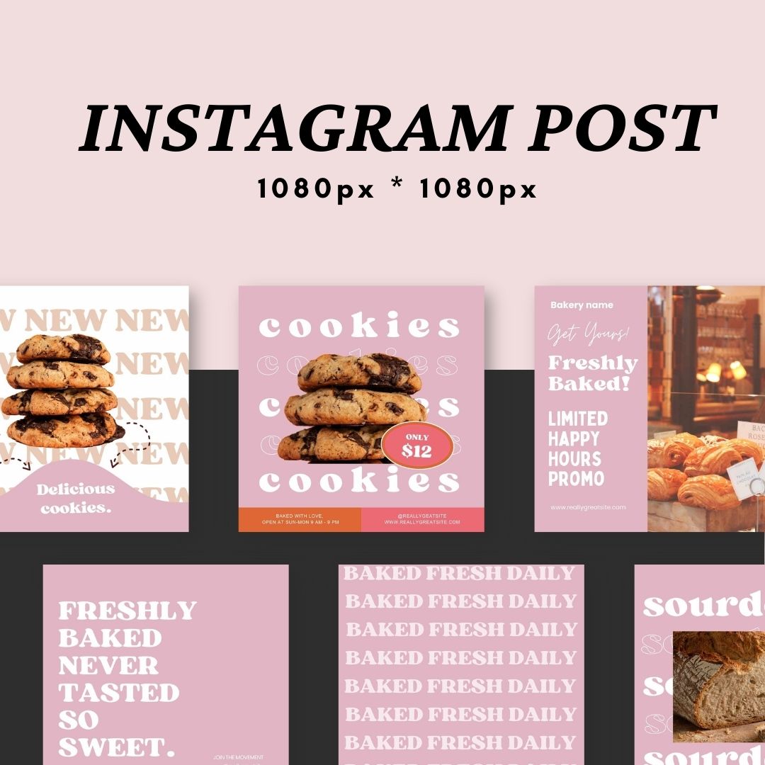 75+ Bakery Instagram Post Template, Editable Canva Template, Bakery Small Business, Social Media Post, 1080*1080 px