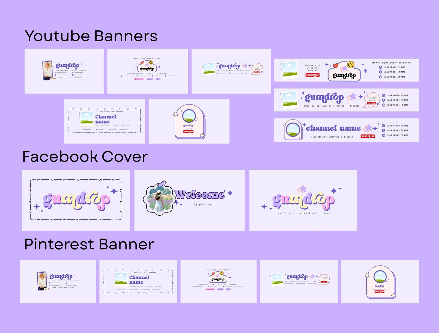 Branding Kit Cute Gumdrop Canva Templates Product Fashion Coach Etsy Kit Purple Theme