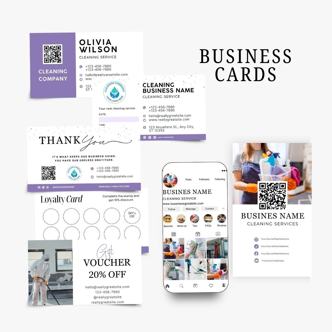 Cleaning Services Bundle, Business Forms, Door Hanger, Flyers, Business Card, Social Media Post, Canva Templates