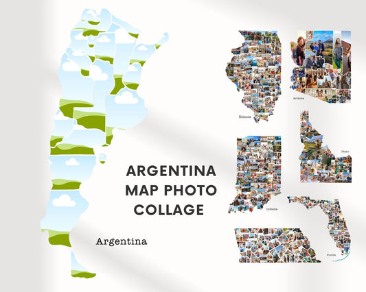 EDITABLE Argentina Map Photo Collage, 21 Photos Map Wall Art, CANVA, Digital