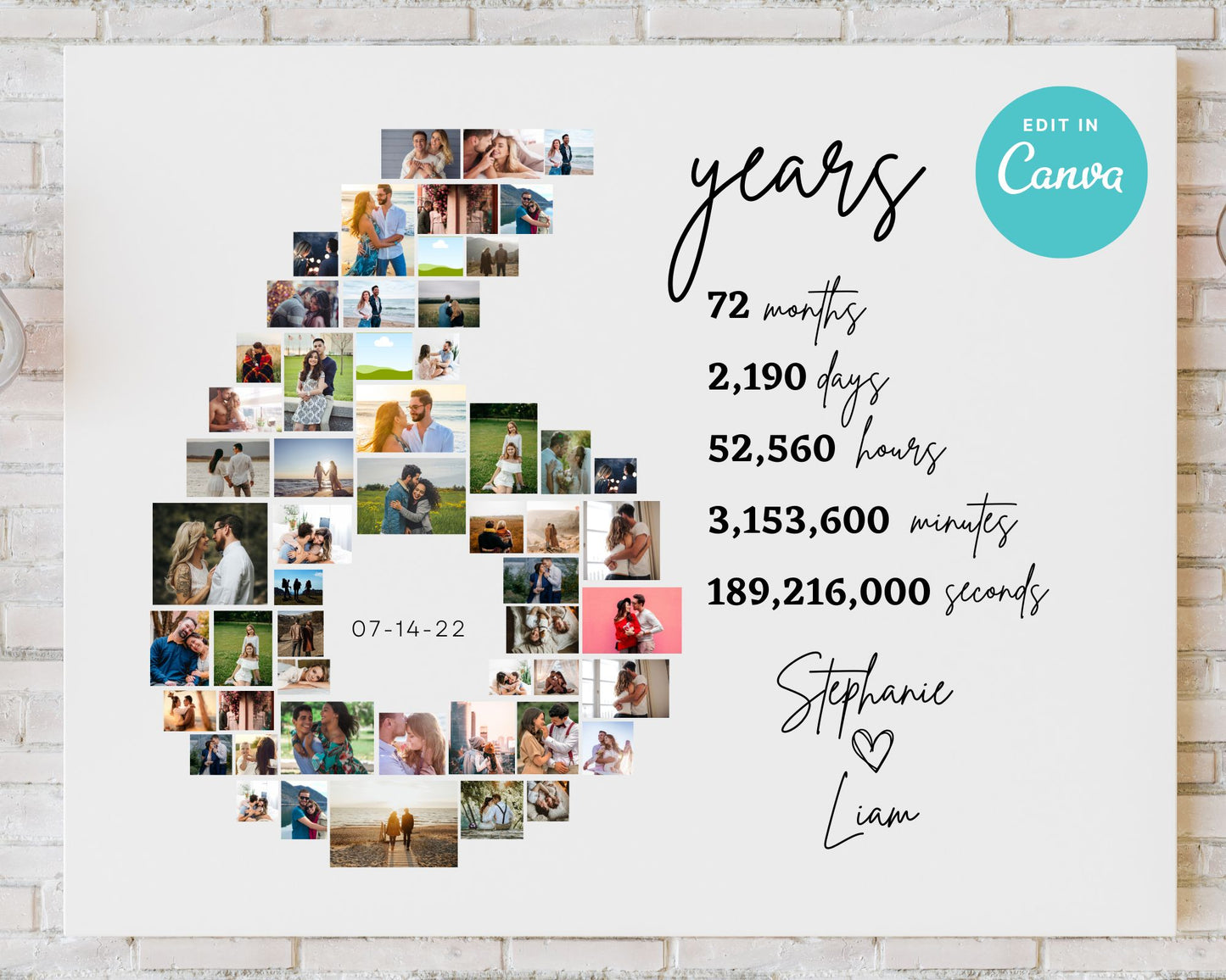 EDITABLE 6 Years Photo Collage, 53 Photos, Canva, DIGITAL