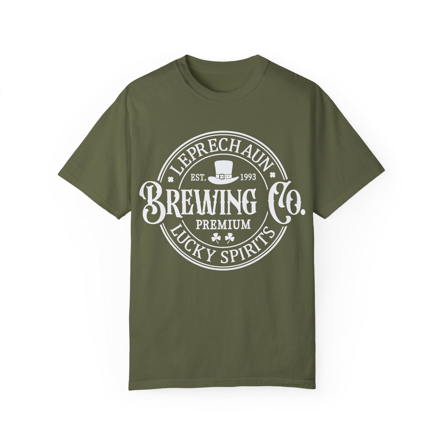 Leprechaun Brewing Co Lucky Spirits Unisex Garment-Dyed T-Shirt - Casual Vintage Style for Everyday Wear