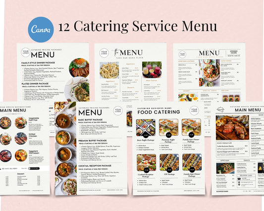 Catering Service Menu Templates, Client Intake Form, Invoice Template – Edit in Canva