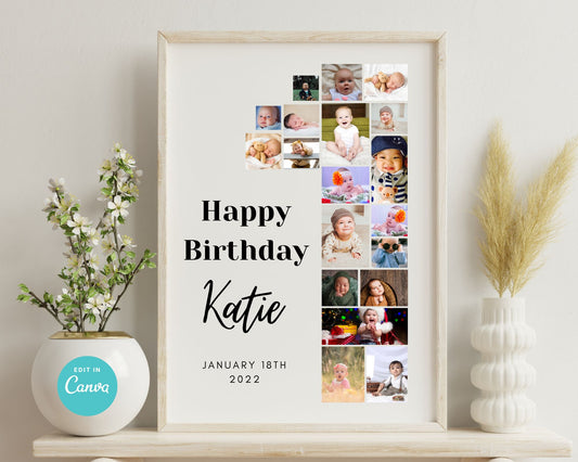 EDITABLE 1 Year Photo Collage, 19 Photos, Canva, DIGITAL