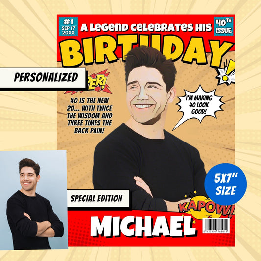 Custom Comic Cover For Any Age 40th 25th Birthday Gift for Men, Custom Birthday Cartoon Portrait from Photo, Personalized Gift for Him