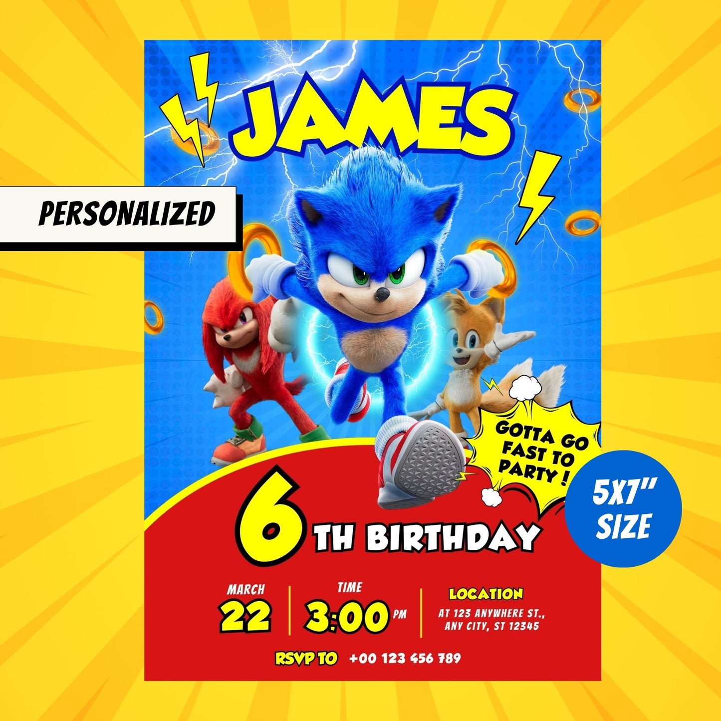 Sonic Custom Birthday Invitation