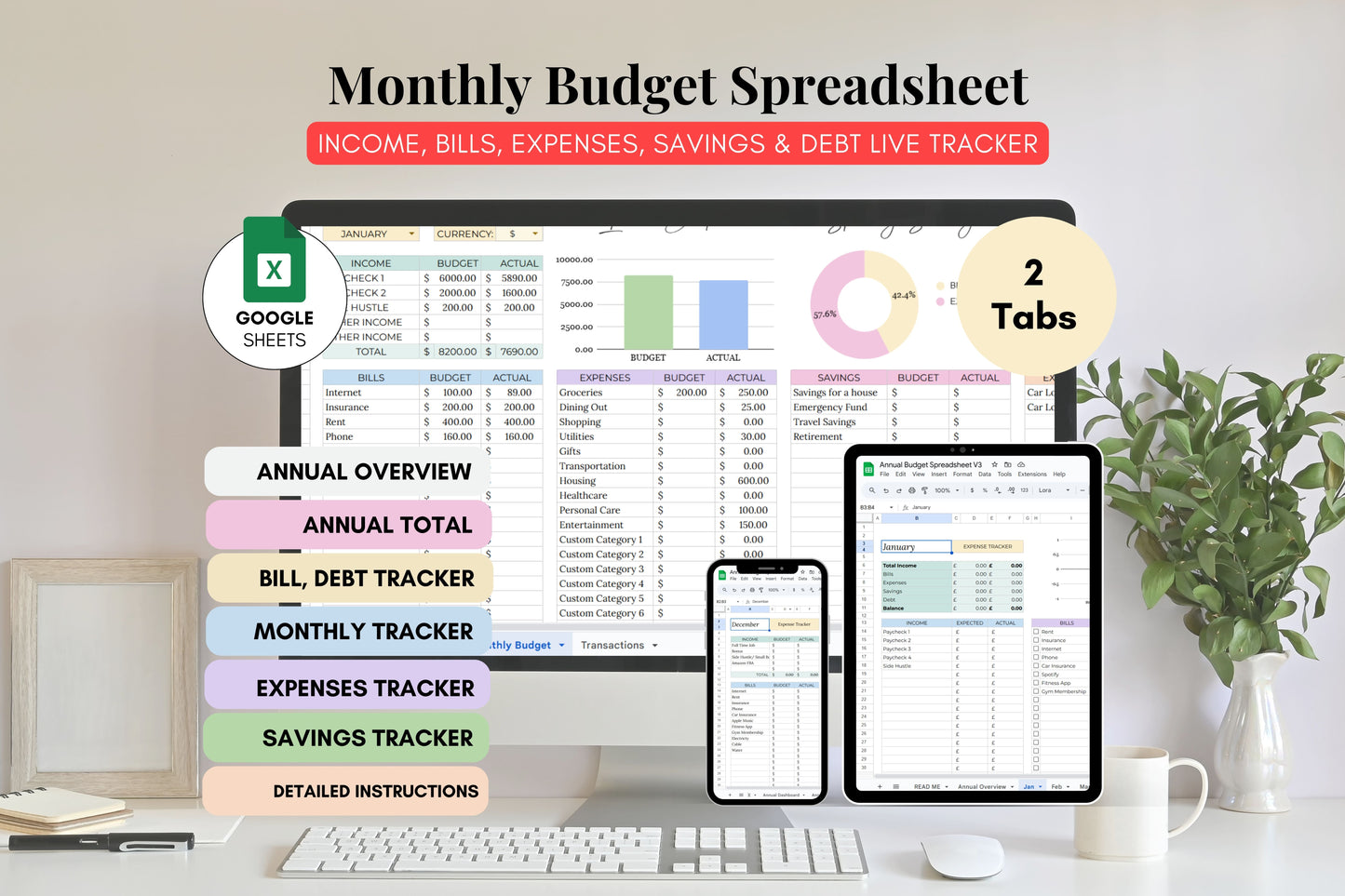 Monthly Budget Tracker Template - Google Sheets