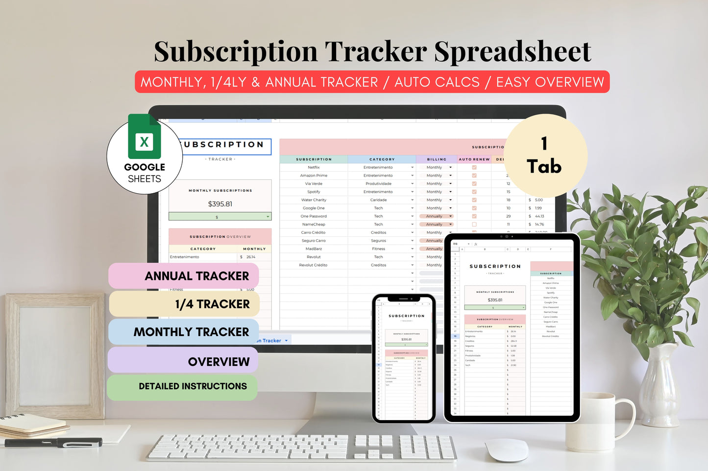 Subscription Tracker - Google Sheets