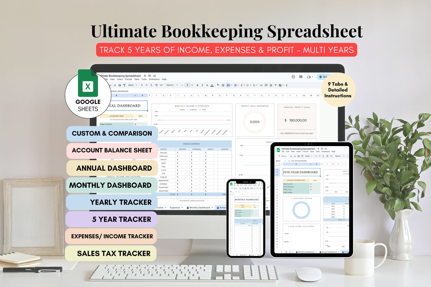 Bookkeeping Spreadsheet Tracker - Google Sheets