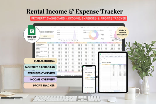 Rental Property Income & Expense Tracker - Google Sheets - 5 tabs