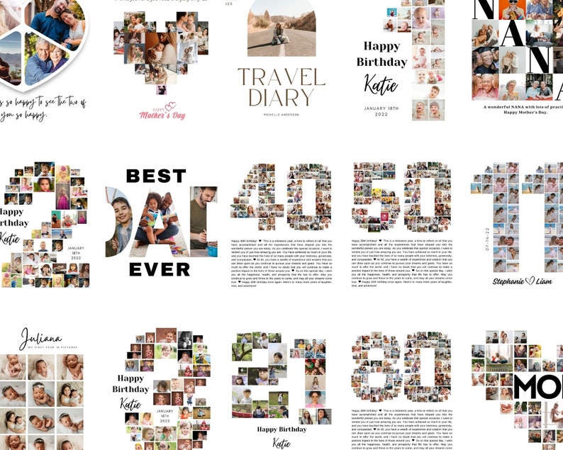 EDITABLE 1960 Photo Collage, 65th Birthday, Photo Collage Gift, Number Collage, CANVA