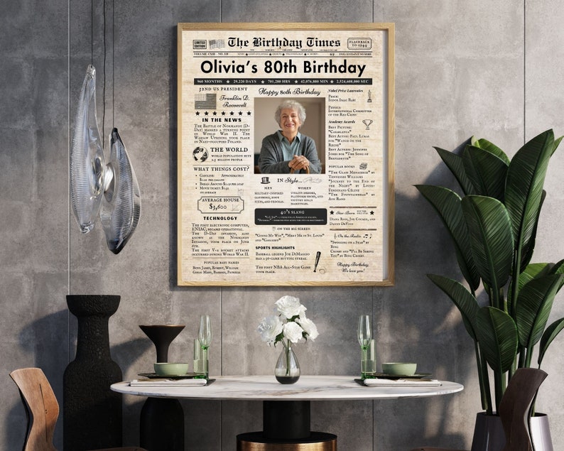 67th Birthday Vintage Brown Newspaper, EDITABLE Birthday Posters, Printable Newspaper Birthday Gifts, Canva