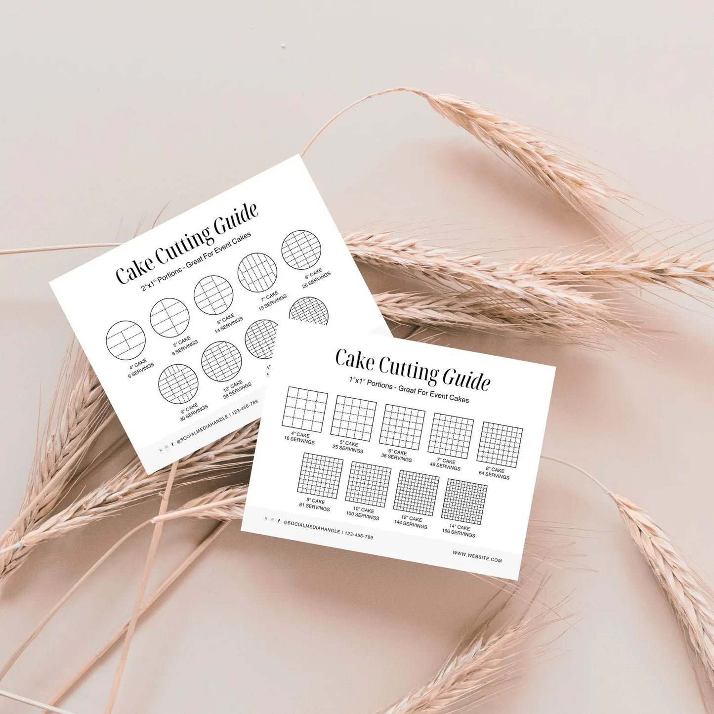 7 Minimalist Cake cutting guide Card Printable, Editable Canva Template, Bakery Small Business, 5.5*4.25 inch size