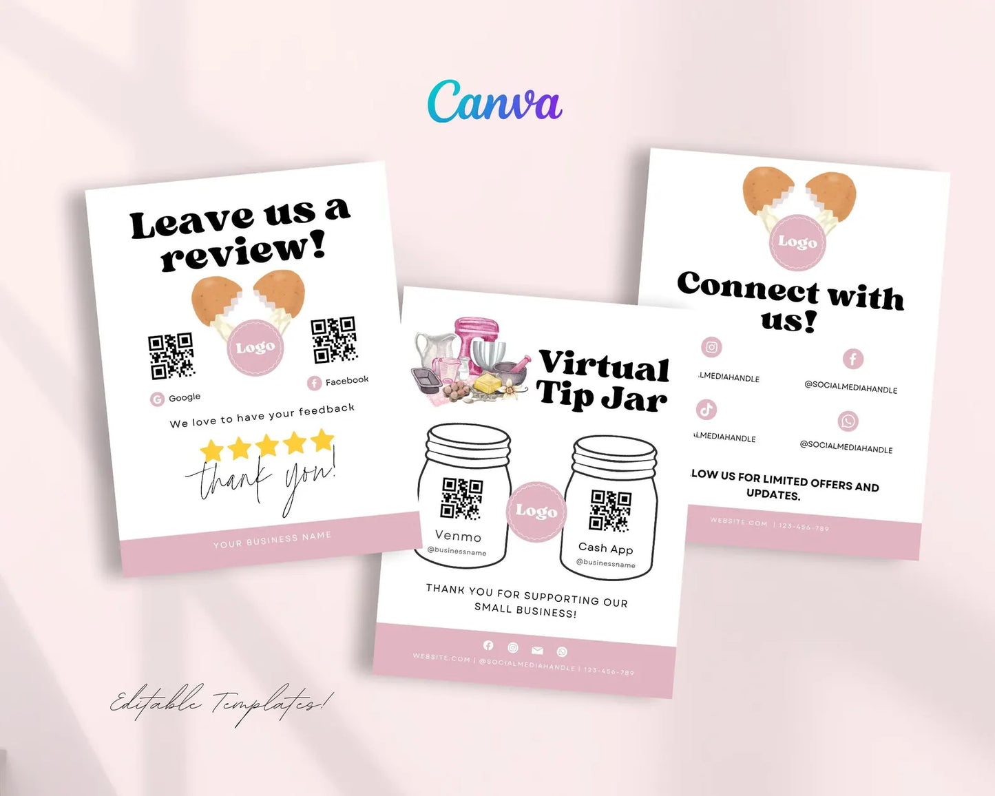 Scan to pay Forms Printable, Virtual tip jar, Leave us a review form, Pink Business signs, Editable Canva Template, Small Business