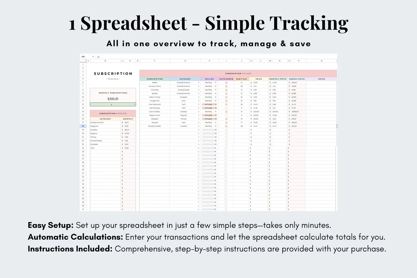 Subscription Tracker - Google Sheets