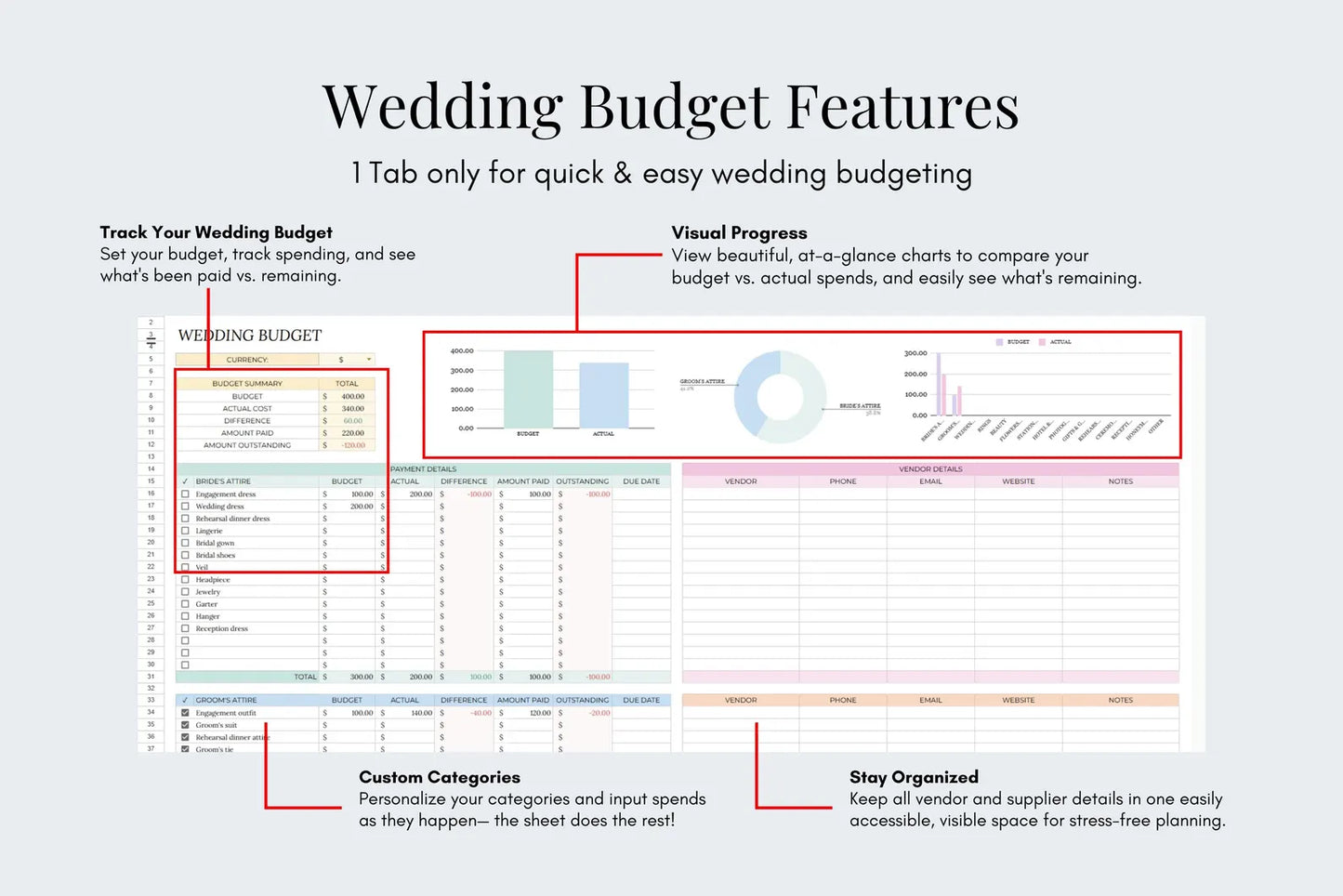 Wedding Planner Budget Tracker - Google Sheets