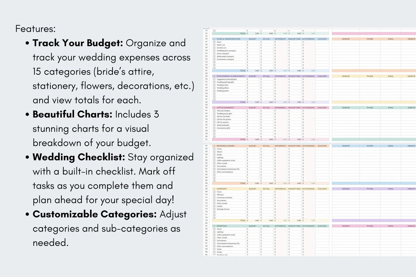 Wedding Planner Budget Tracker - Google Sheets