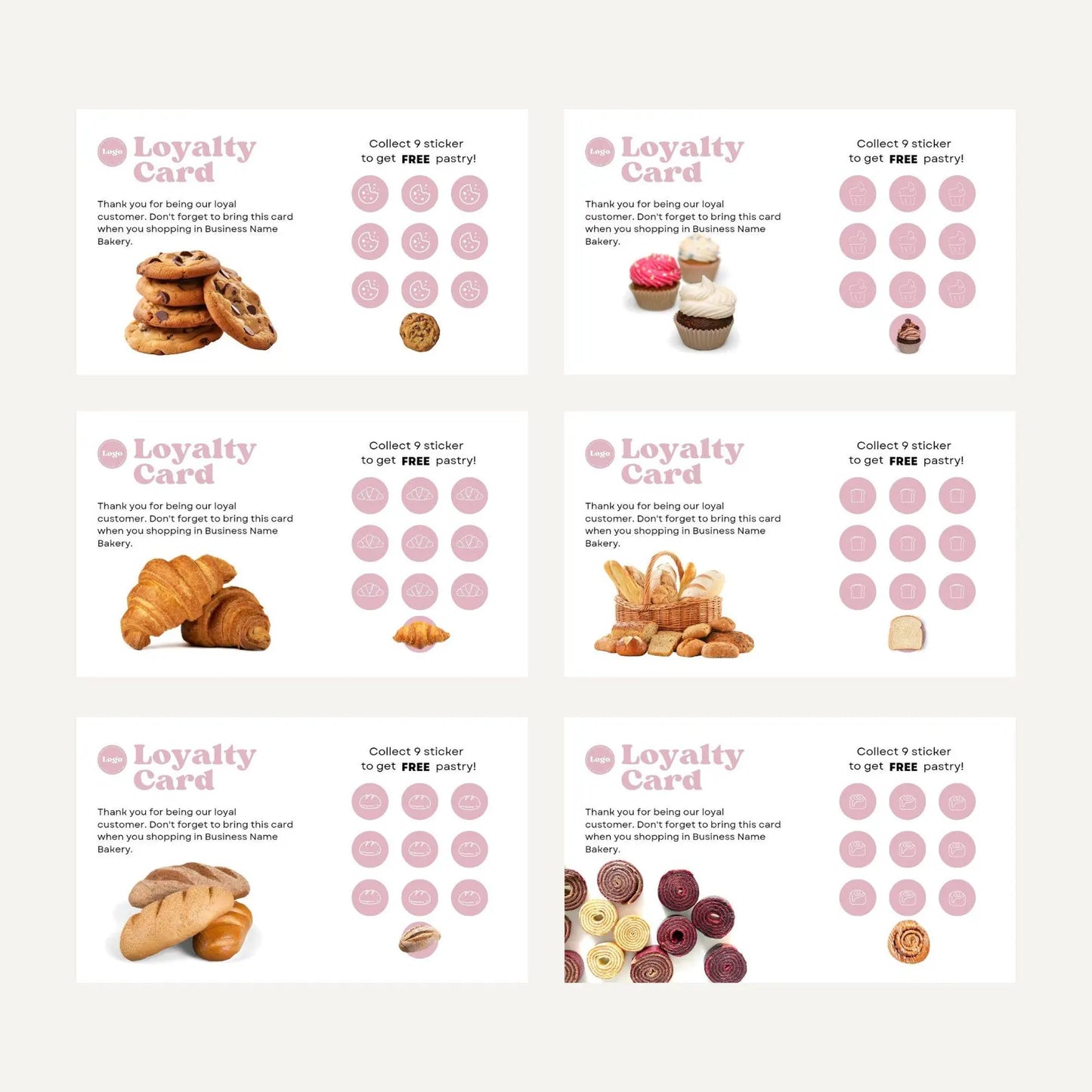 Bakery Loyalty Card Printable, Editable Canva Template, Bakery Small Business, 3.34 * 1.96 inch size