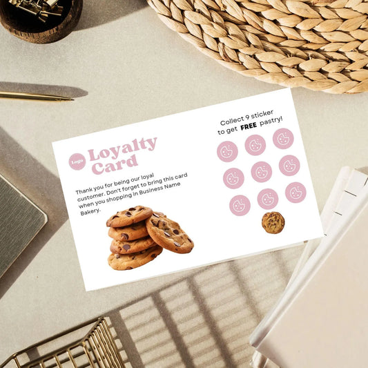 Bakery Loyalty Card Printable, Editable Canva Template, Bakery Small Business, 3.34 * 1.96 inch size