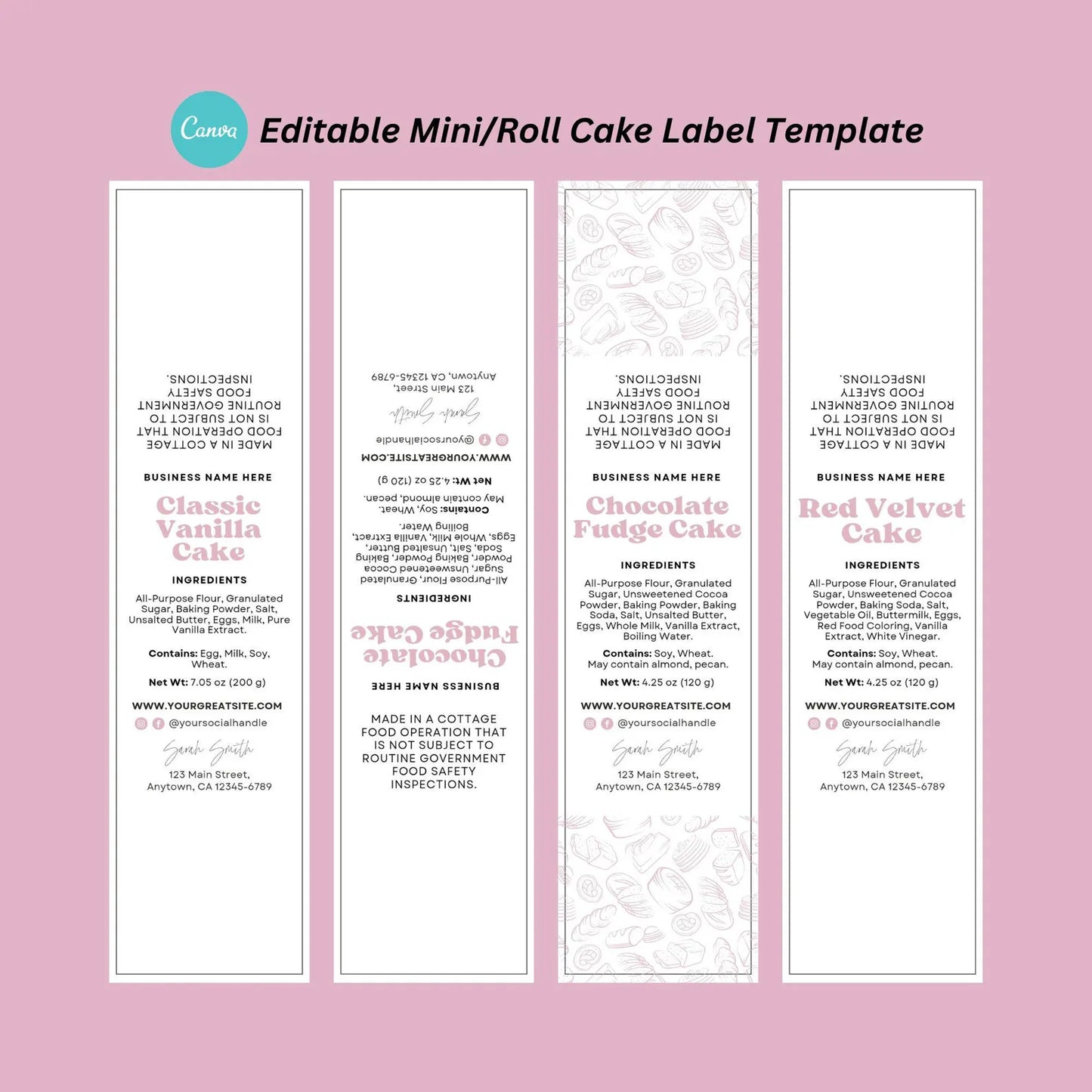 Mini Cake Label Printable, Tin Label Prints, Editable Canva Template, Bakery Small Business