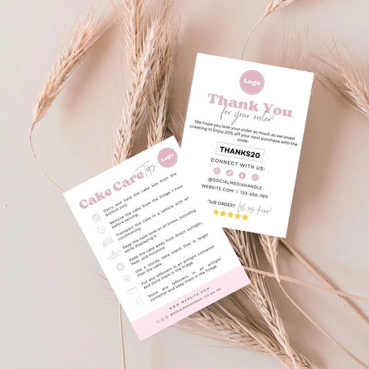 6 Dessert Care Card Printable, Editable Canva Template, Bakery Small Business, 3 * 4 inch size