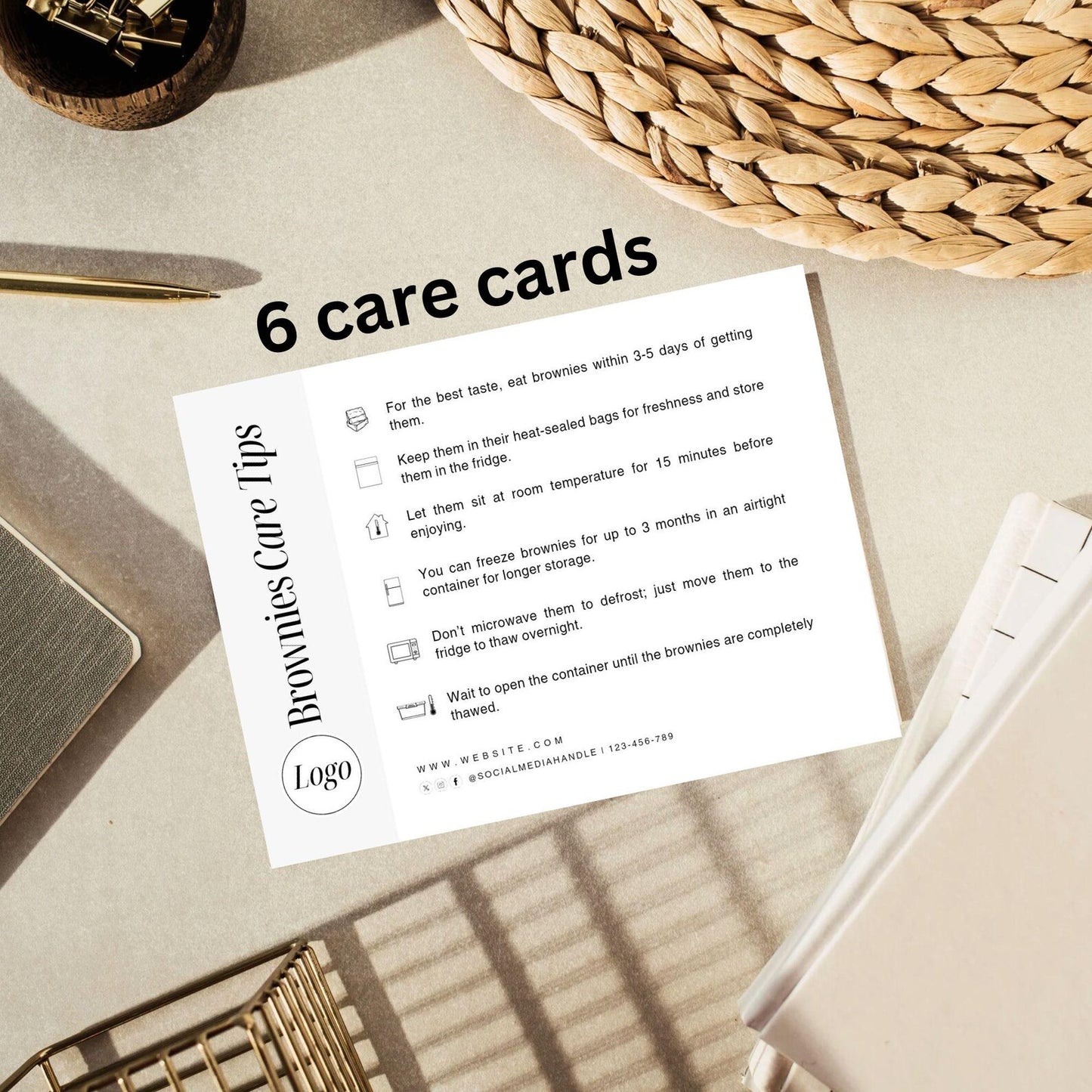 6 Dessert Grey Care Card Printable, Editable Canva Template, Bakery Small Business, 4*3 inch size