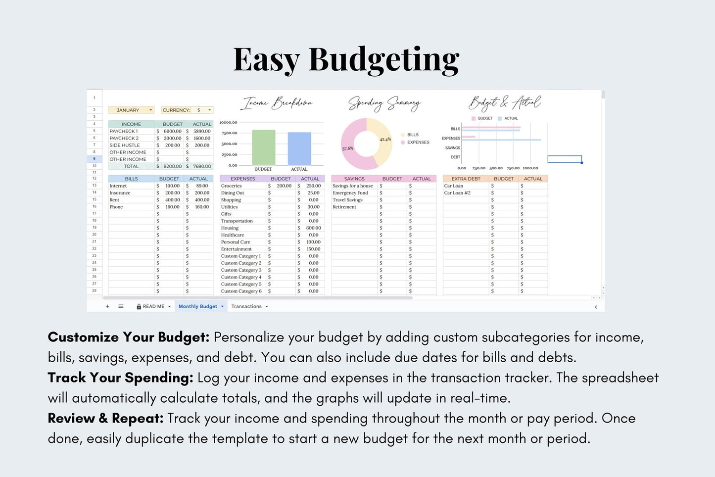 Monthly Budget Tracker Template - Google Sheets